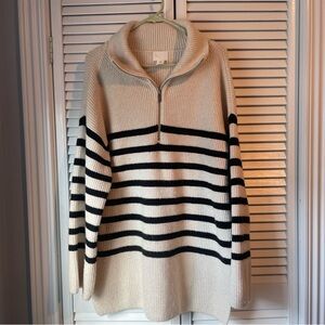 H&M Black and Cream Striped Turtleneck Sweater